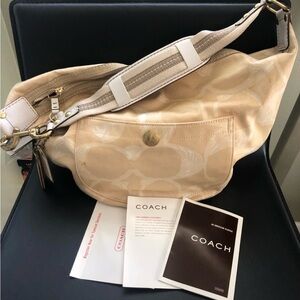 Coach Hampton Scribble Signature Shoulder Bag in Cream Yellow Sateen